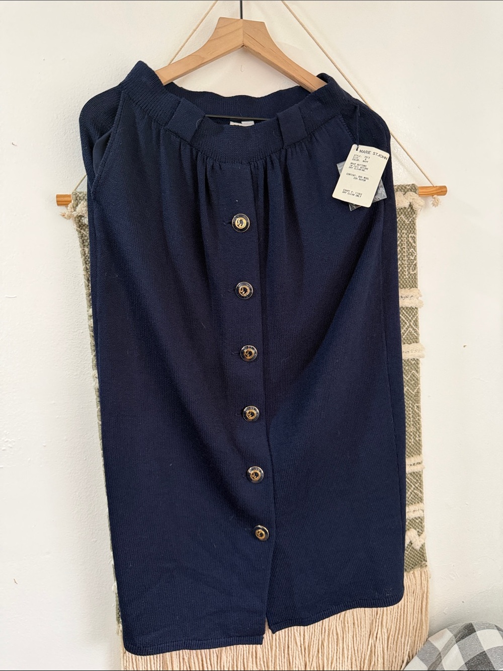 St. John Navy Knit Button-Front Pencil Skirt